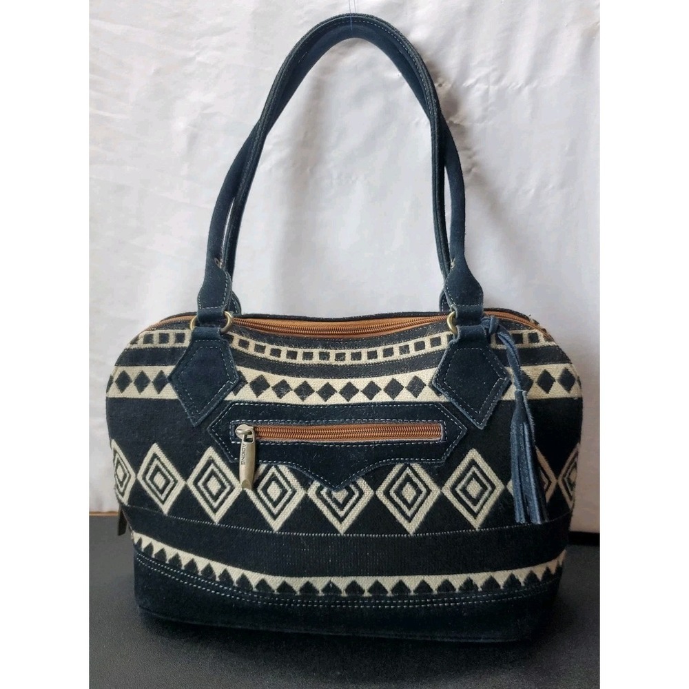 AOKING Western Style Suede‎ & Wool Large Satchel Shoulder Bag Vtg Tassle Zip